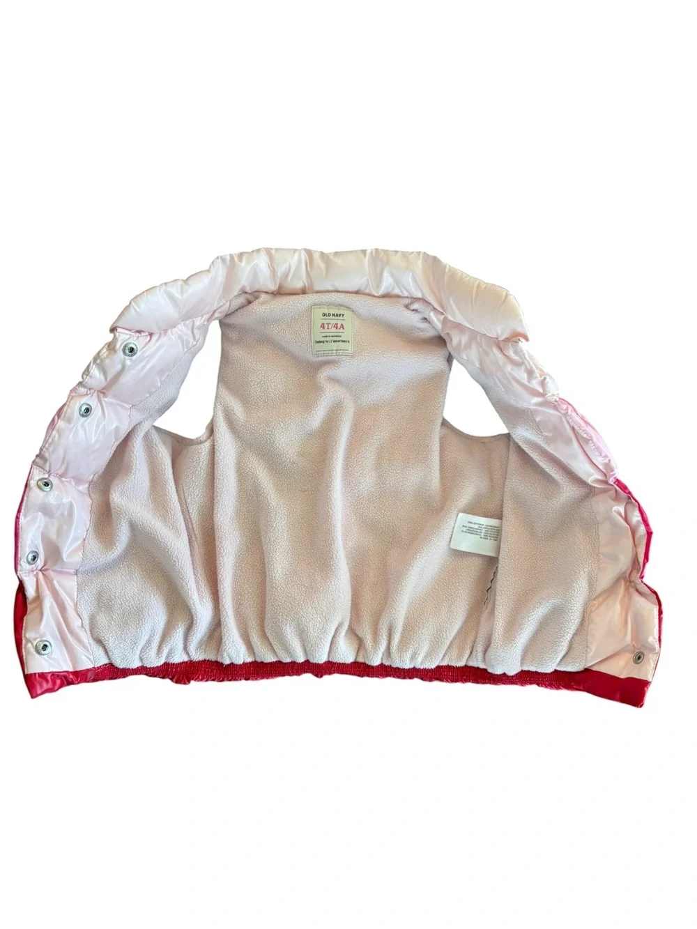 Old Navy Size 4T Fleece Lined Colorblock Puffy Vest in Pink and Red